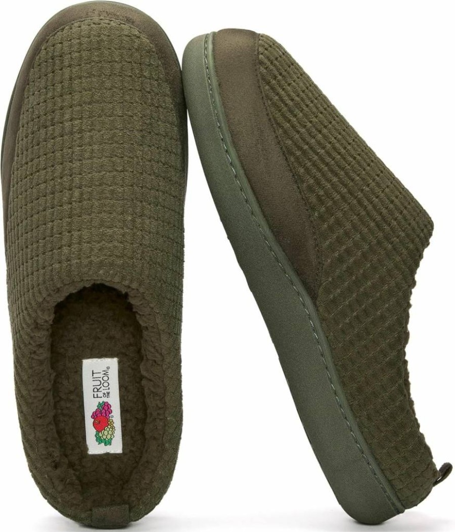 Fruit of the Loom Men's Memory Foam Slippers - Comfortable Waffle Clog for Indoor & Outdoor Use, Machine Washable Non-Slip House Shoes