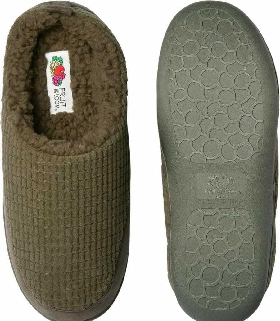 Fruit of the Loom Men's Memory Foam Slippers - Comfortable Waffle Clog for Indoor & Outdoor Use, Machine Washable Non-Slip House Shoes