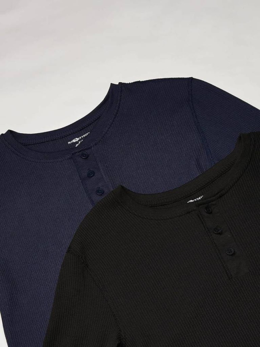 Fruit of the Loom Men's Recycled Thermal Henley Shirt - Eco-Friendly Waffle Knit Top