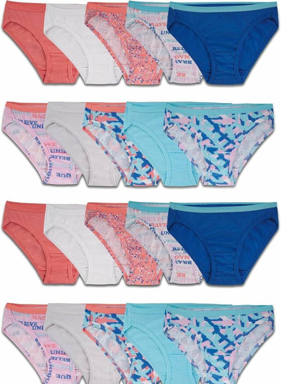 Fruit of the Loom Girls' Cotton Bikini Underwear Multipack - Soft Breathable Panties for Kids & Teens
