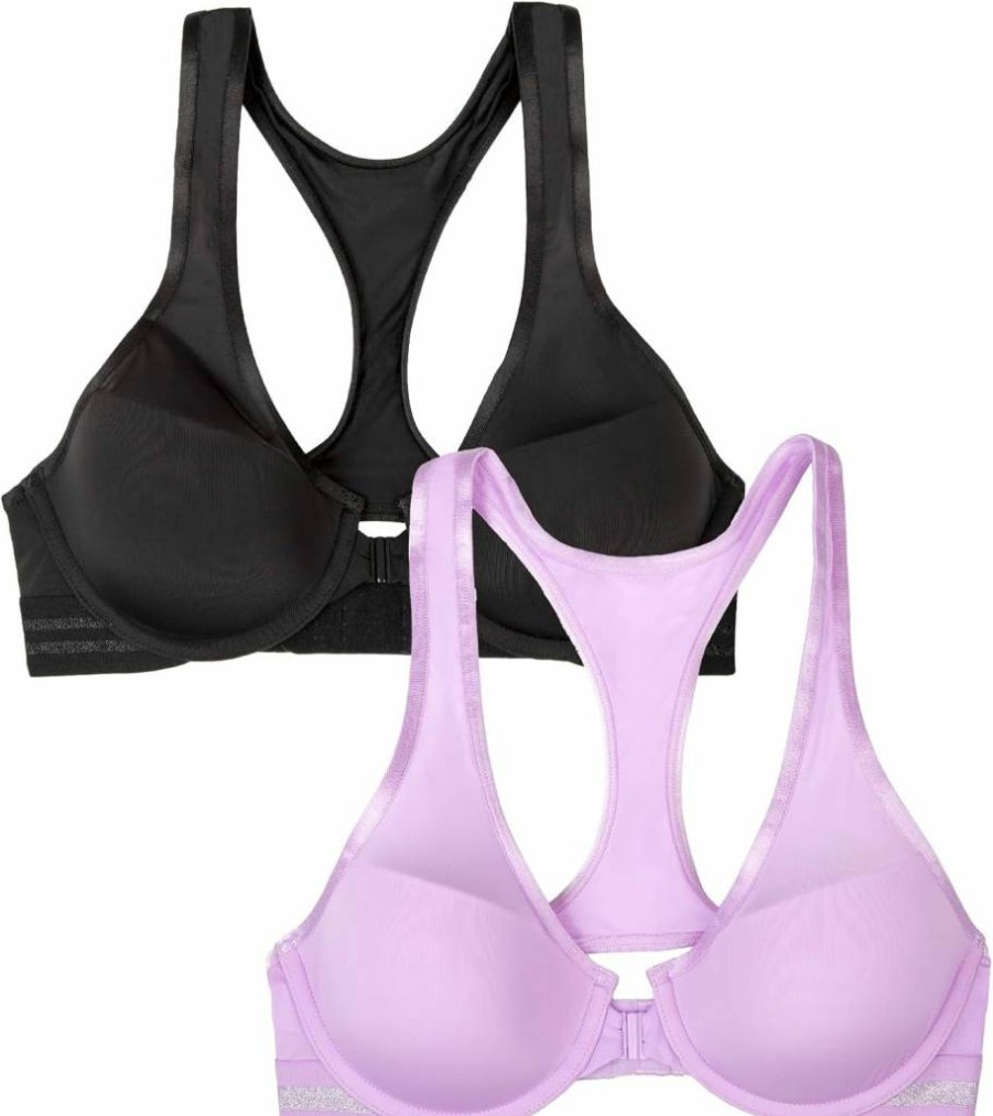 Fruit of the Loom Racerback Sports Bra 2 Pack - Front & Back Close Comfort Fit Fresh Collection