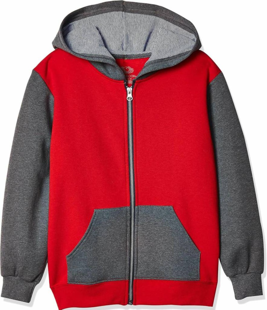 Fruit of the Loom Boys' Fleece Full Zip Hoodie - True Red, Charcoal Heather, Times Square Navy Stripe - Small Size