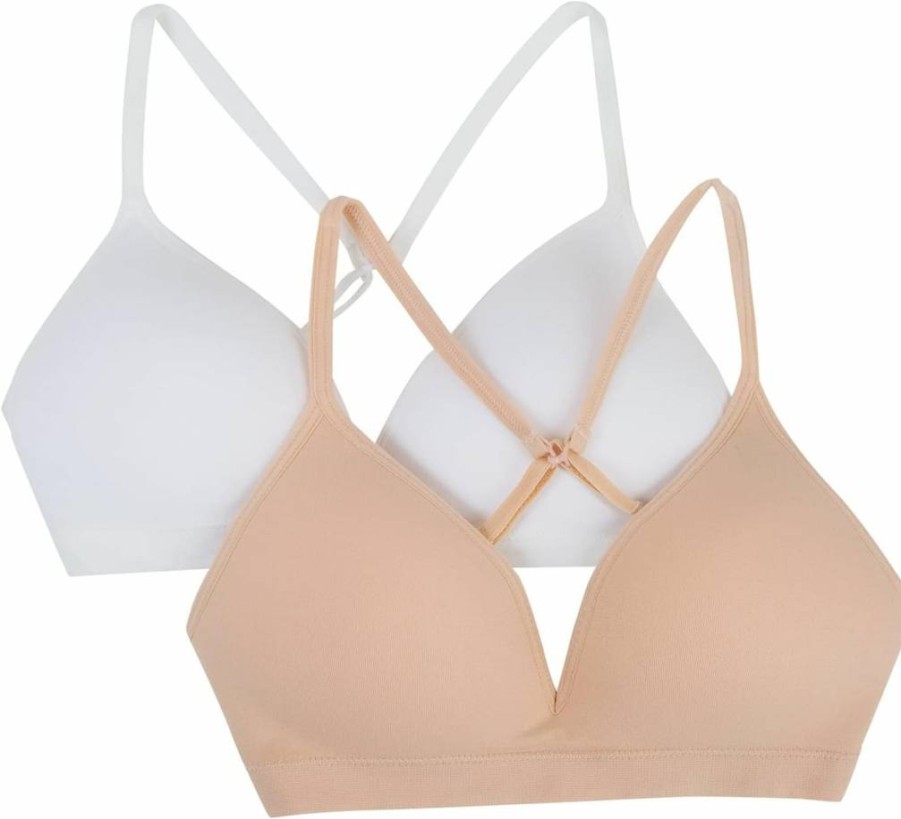 Fruit of the Loom Girls' Seamless Soft Cup Bras - 2-Pack Comfortable Wireless Training Bras for Teens