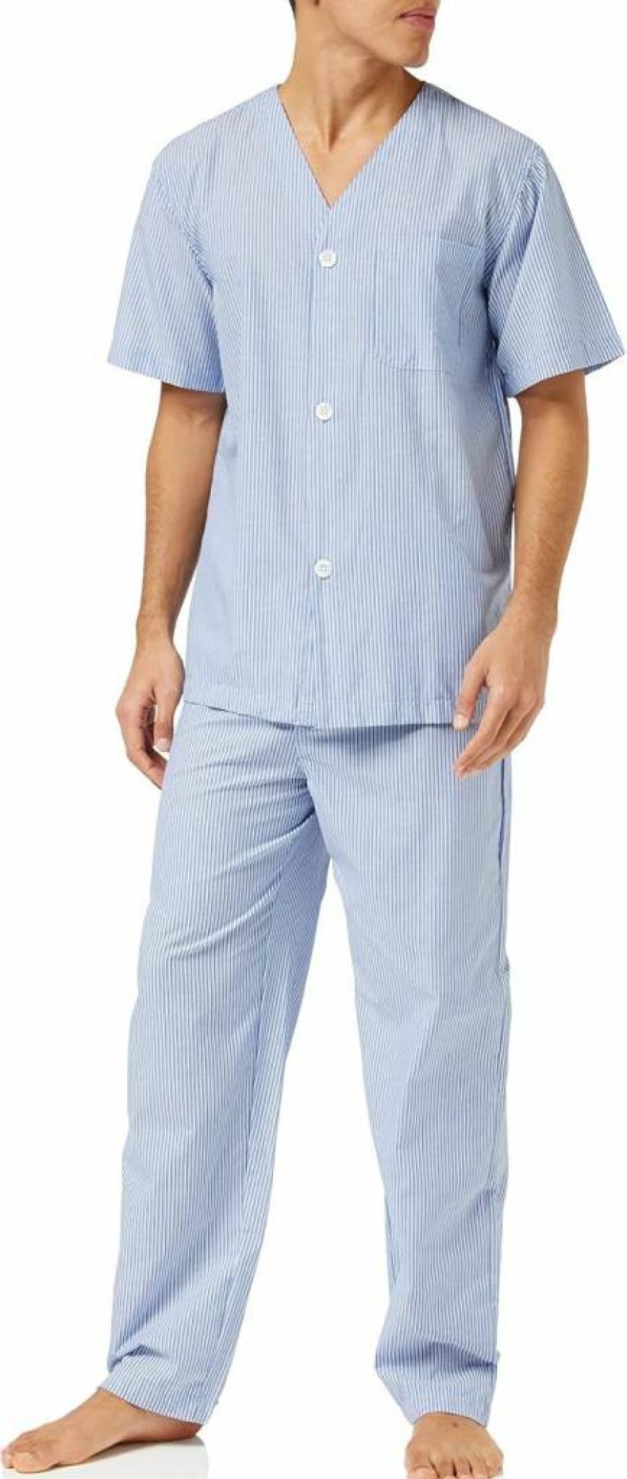 Fruit of the Loom Men's Comfortable Broadcloth Pajama Set - Short Sleeve Top & Long Pants for Sleep