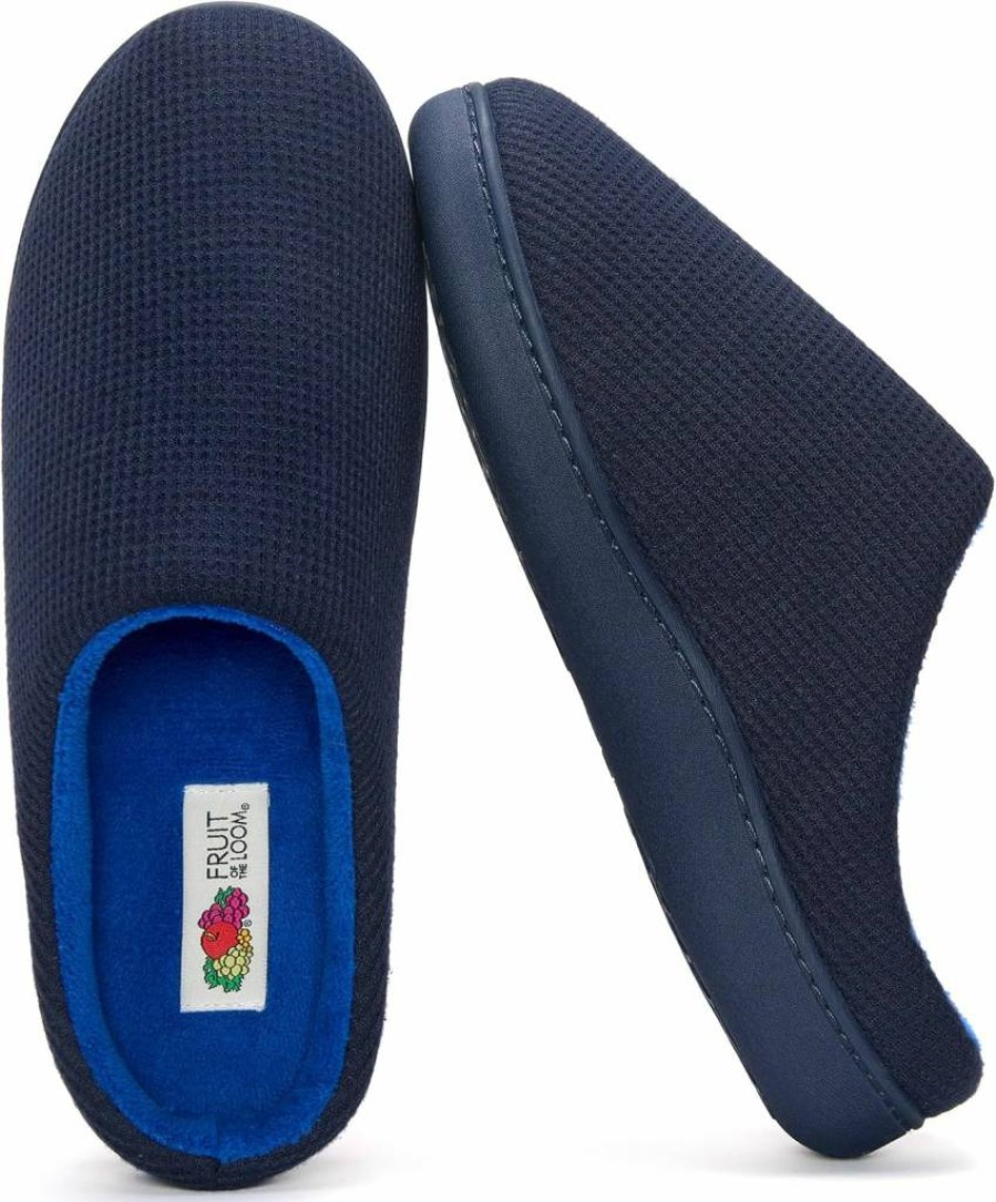 Fruit of the Loom Men's Two-Tone Ribbed Jersey Clog with Memory Foam - Indoor/Outdoor Comfort Slippers, Machine Washable