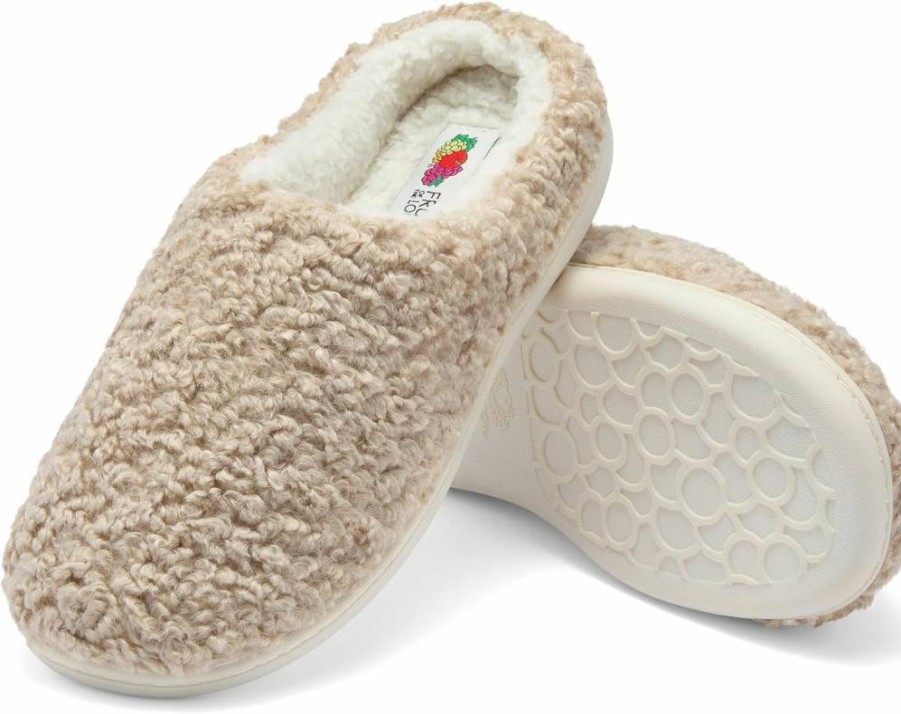 Fruit of the Loom Women's Memory Foam Slippers - Indoor Outdoor Berber Loafers, Comfy House Shoes for Women