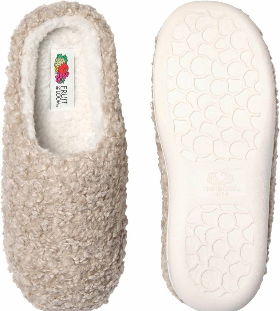 Fruit of the Loom Women's Memory Foam Slippers - Indoor Outdoor Berber Loafers, Comfy House Shoes for Women