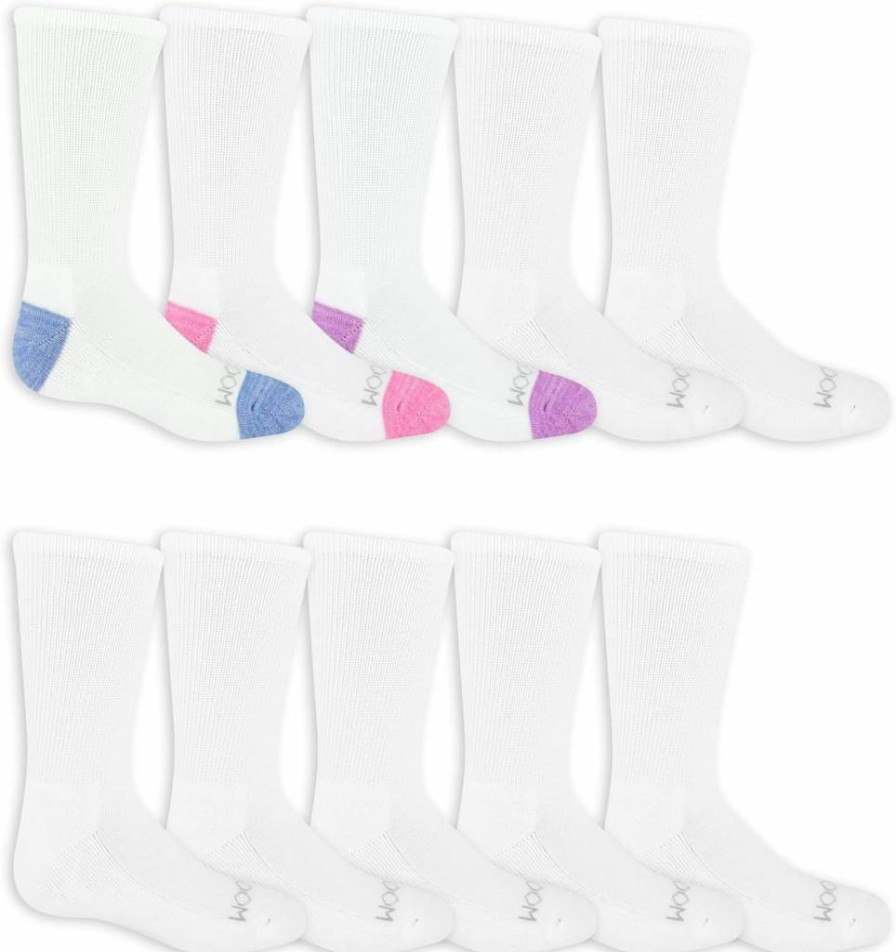 Fruit Of The Loom Girls' Athletic Crew Socks 10-Pack - Breathable Everyday Sports Socks for Kids
