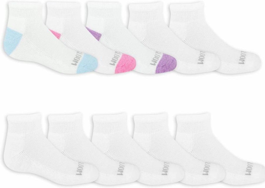 Fruit of the Loom Girls' Lightweight Athletic Quarter Socks 10-Pack - Breathable Everyday Sports Socks for Kids