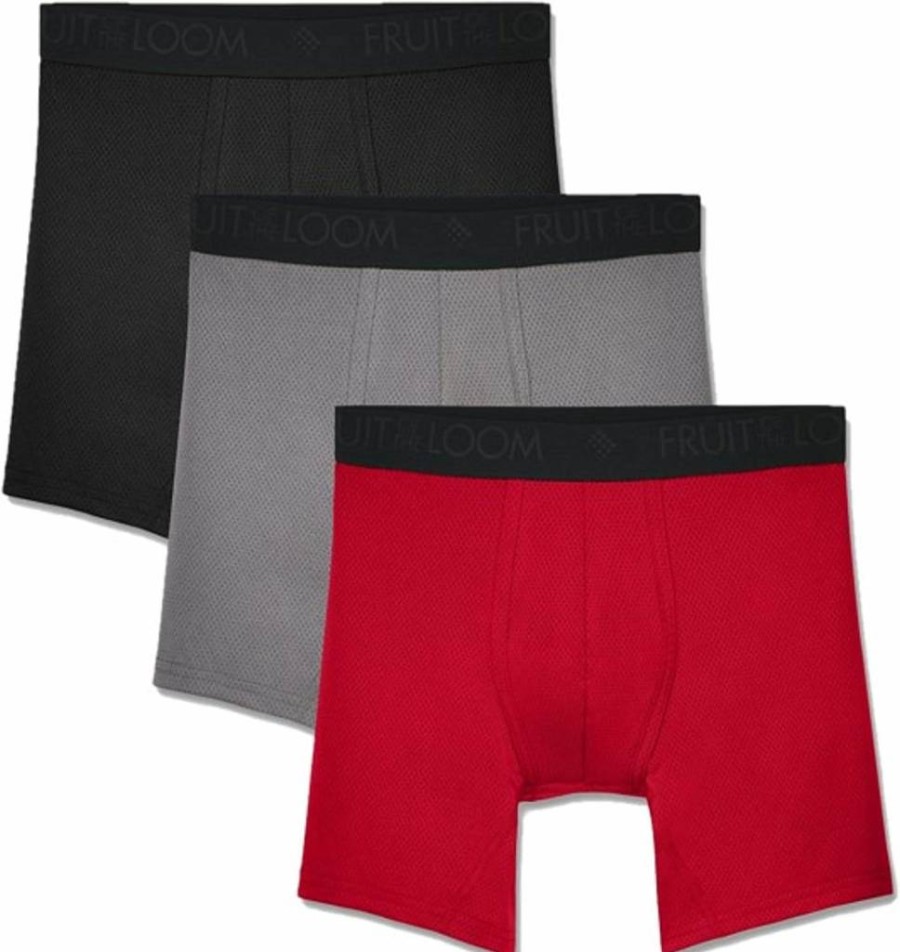 Fruit of the Loom Men's Breathable Boxer Briefs - Moisture Wicking Underwear Multipack, Assorted Colors