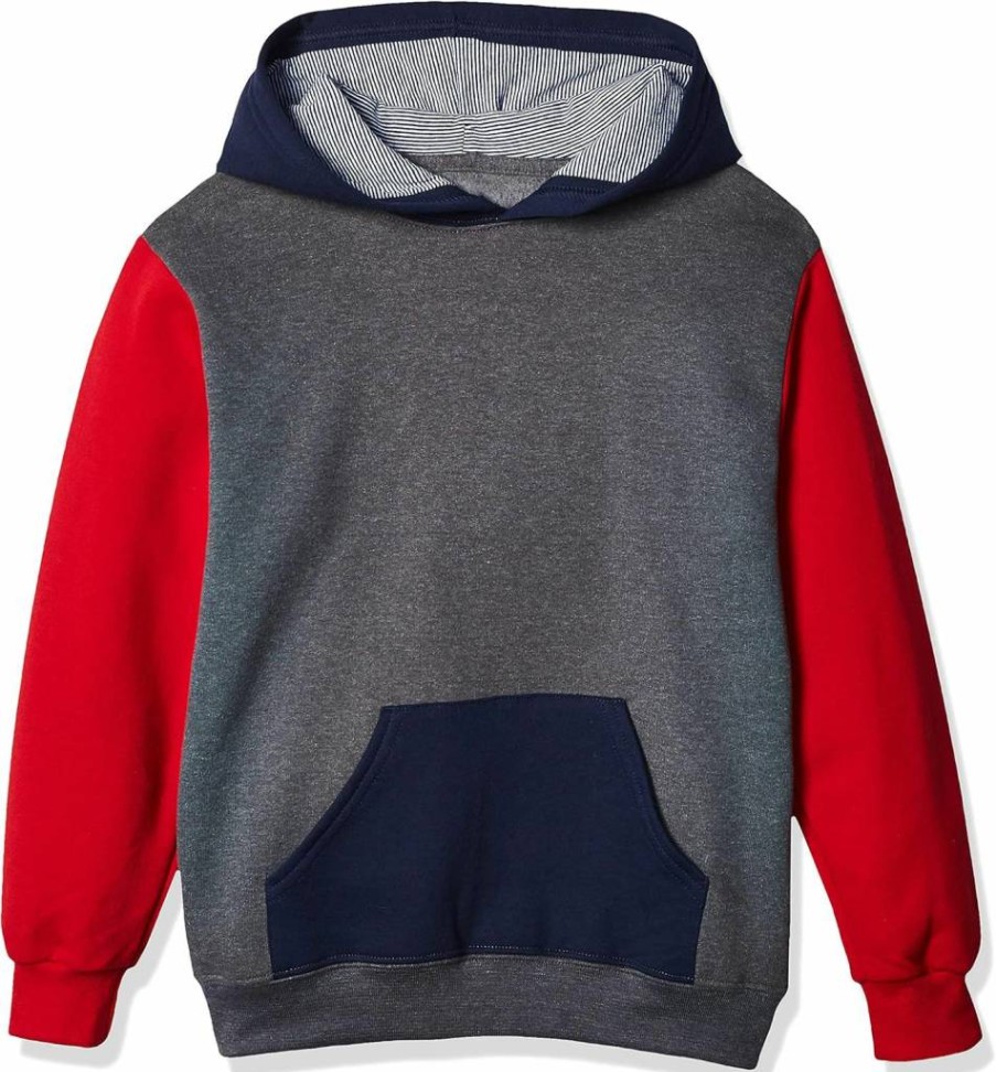 Fruit Of The Loom Boys Fleece Hoodie & Sweatpants Set, Charcoal Heather/True Red Pullover & Joggers, Small US, Comfortable Kids Activewear