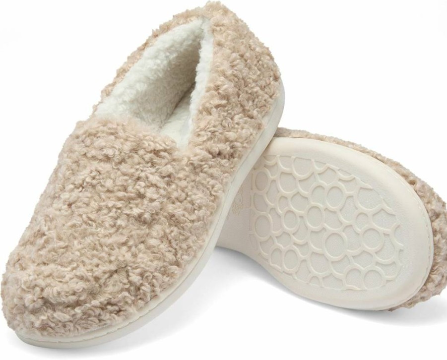 Fruit of the Loom Women's Berber Loafers with Memory Foam - Comfortable Indoor Outdoor Slip-On Shoes for Women