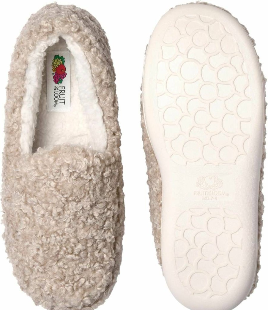 Fruit of the Loom Women's Berber Loafers with Memory Foam - Comfortable Indoor Outdoor Slip-On Shoes for Women