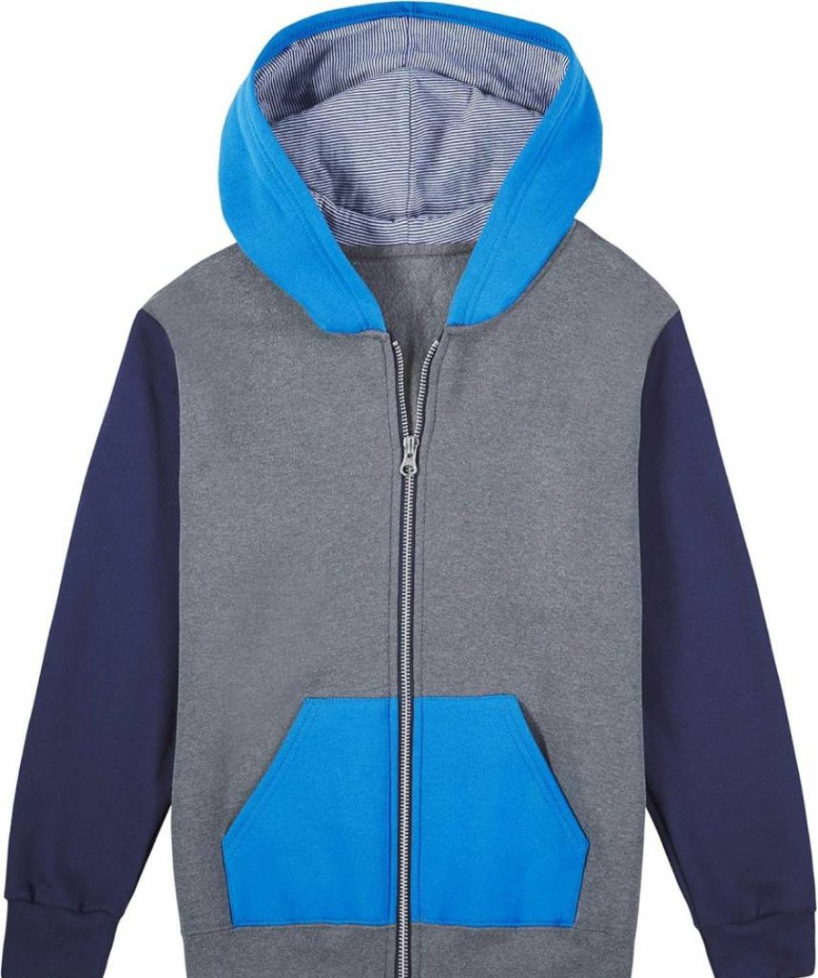 Fruit of the Loom Boys Fleece Full Zip Hoodie & Sweatpants Set - Charcoal Heather/Navy, Small US - Comfortable Kids Activewear