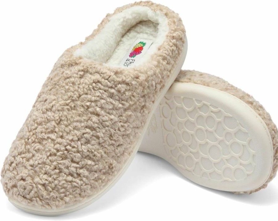 Fruit Of The Loom Women's Memory Foam House Slippers - Indoor Outdoor Comfort Berber Loafers with Soft Insole