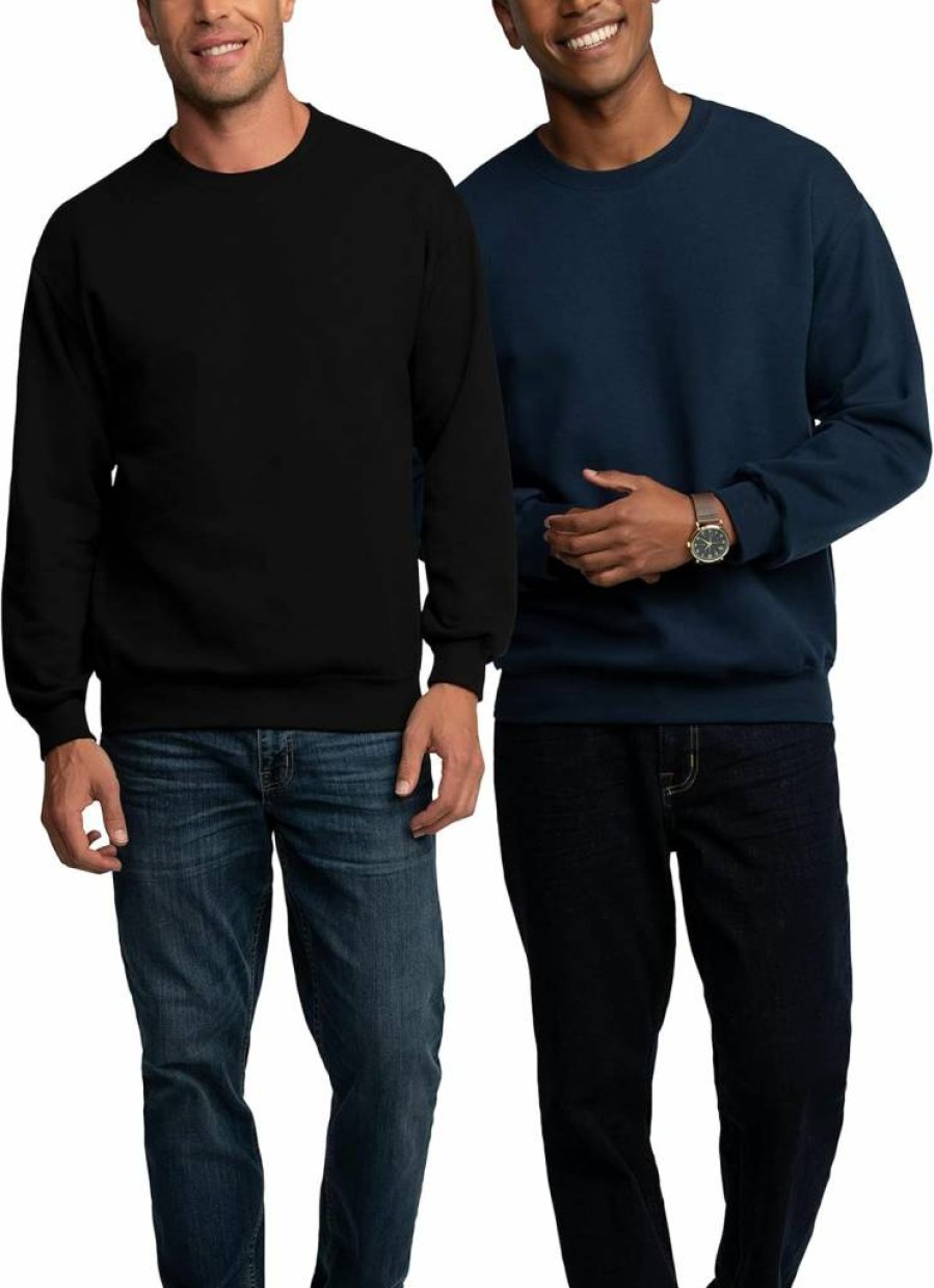 Fruit of the Loom Men's Eversoft Fleece Crewneck Sweatshirt 2-Pack, Moisture Wicking, Breathable, Soft Comfort, Sizes S-4X, Black & Navy