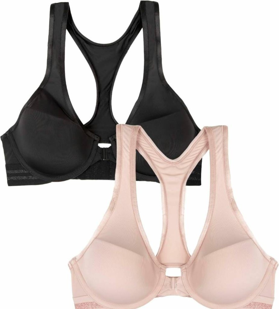 Fruit Of The Loom Women's 2-Pack Racerback Bras - Front & Back Closure, Comfortable & Supportive Athletic Underwear