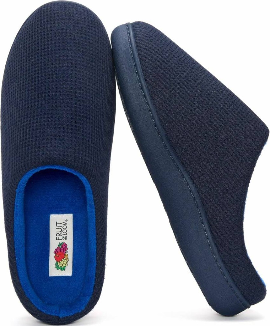 Fruit of the Loom Men's Two-Tone Ribbed Jersey Clog with Memory Foam - Machine Washable Indoor/Outdoor Comfort Slippers