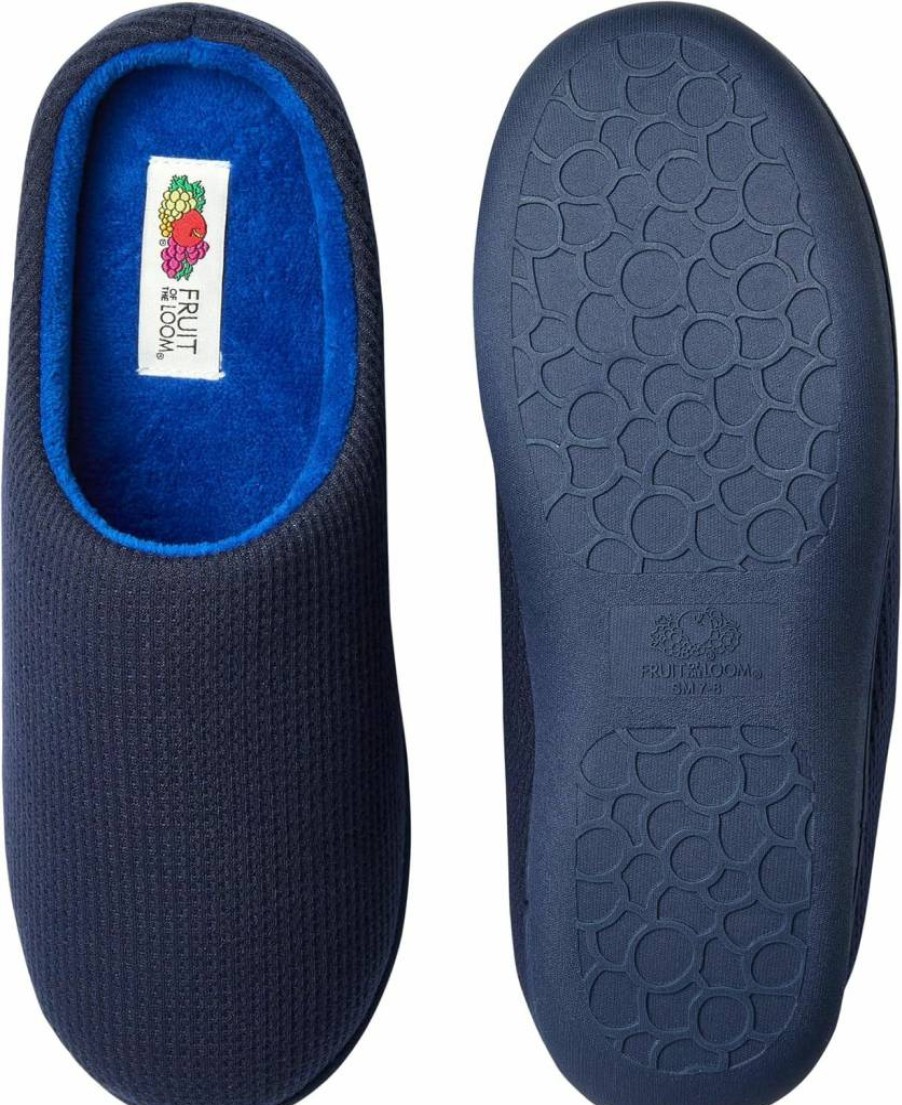 Fruit of the Loom Men's Two-Tone Ribbed Jersey Clog with Memory Foam - Machine Washable Indoor/Outdoor Comfort Slippers