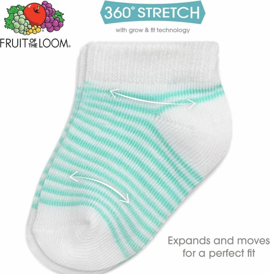 Fruit of the Loom Baby 22-Pack Stretch Socks for Boys & Girls - Low Cut, Grow & Fit Flex Zones, Unisex Infant Socks
