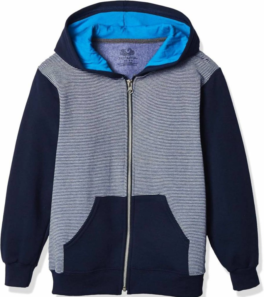 Fruit of the Loom Boys' Fleece Full Zip Hoodie & Sweatpants Set, Navy Stripe, Small US - Comfortable Kids Activewear