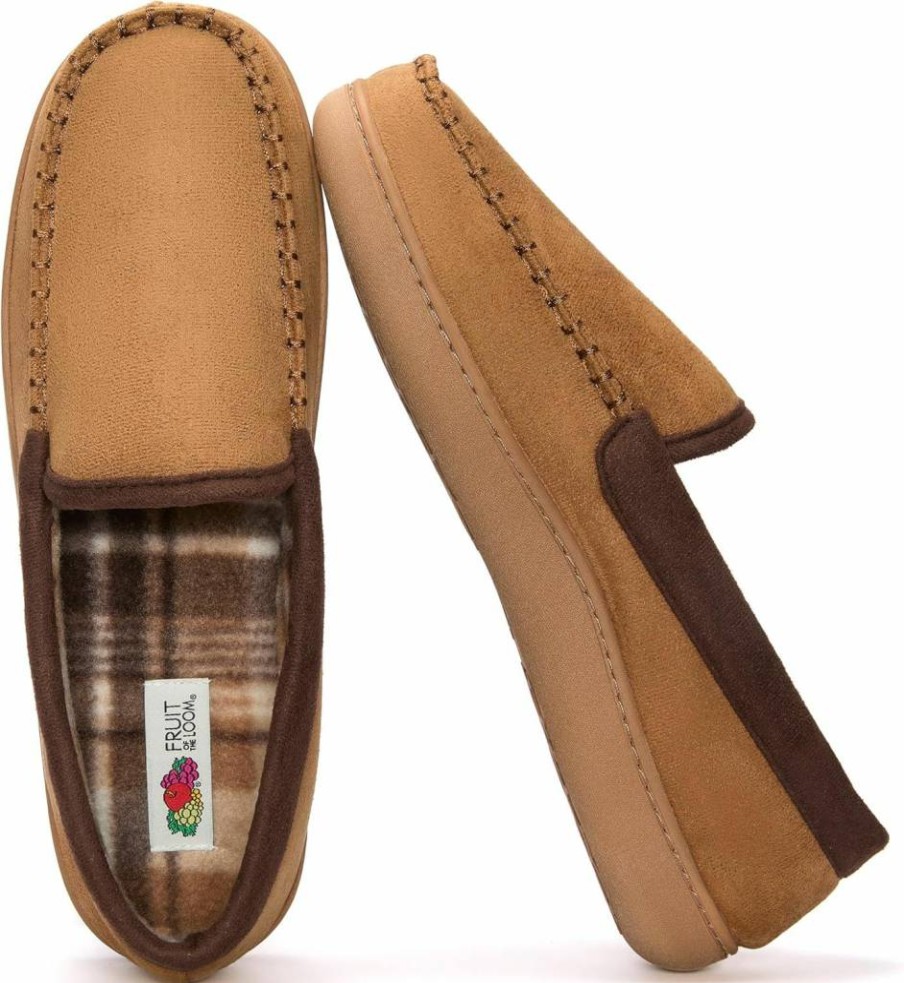 Fruit Of The Loom Men's Memory Foam Moccasin Slippers for Indoor & Outdoor Comfort