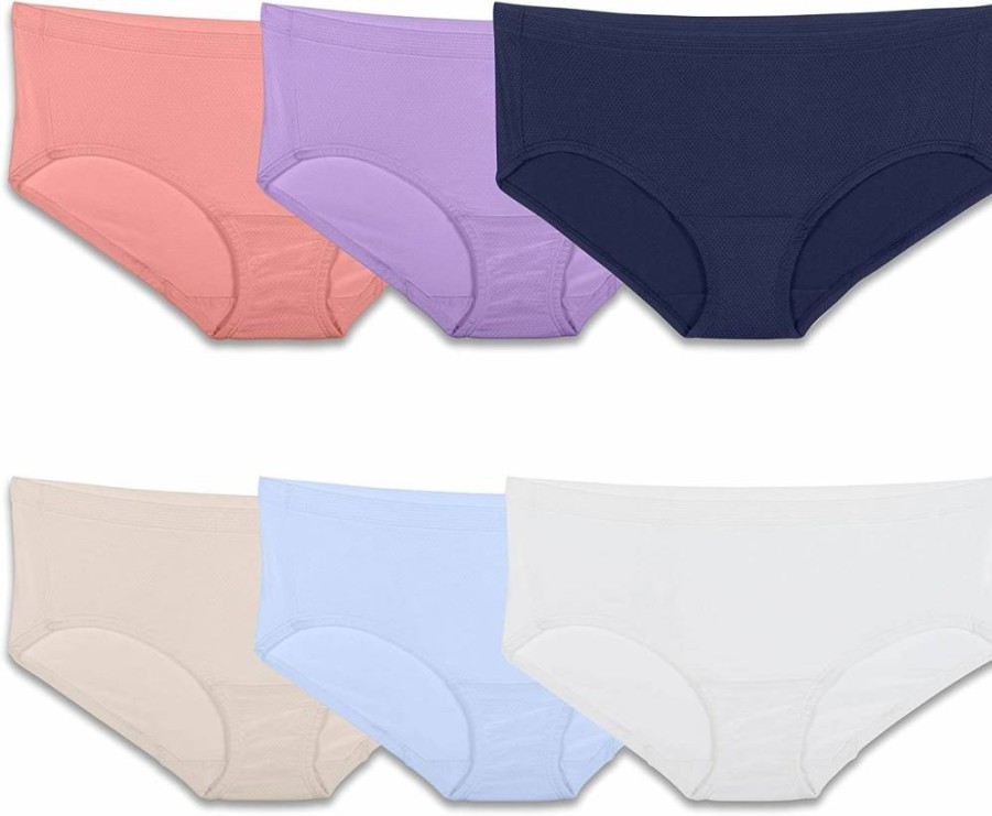 Fruit of the Loom Women's Breathable Hipster Panties - 6 Pack Micro Mesh Underwear for Regular & Plus Size