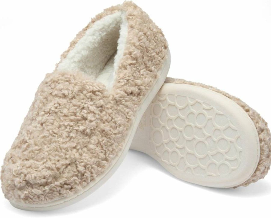 Fruit of the Loom Women's Berber Loafers - Memory Foam Slip-On Shoes for Indoor & Outdoor Comfort