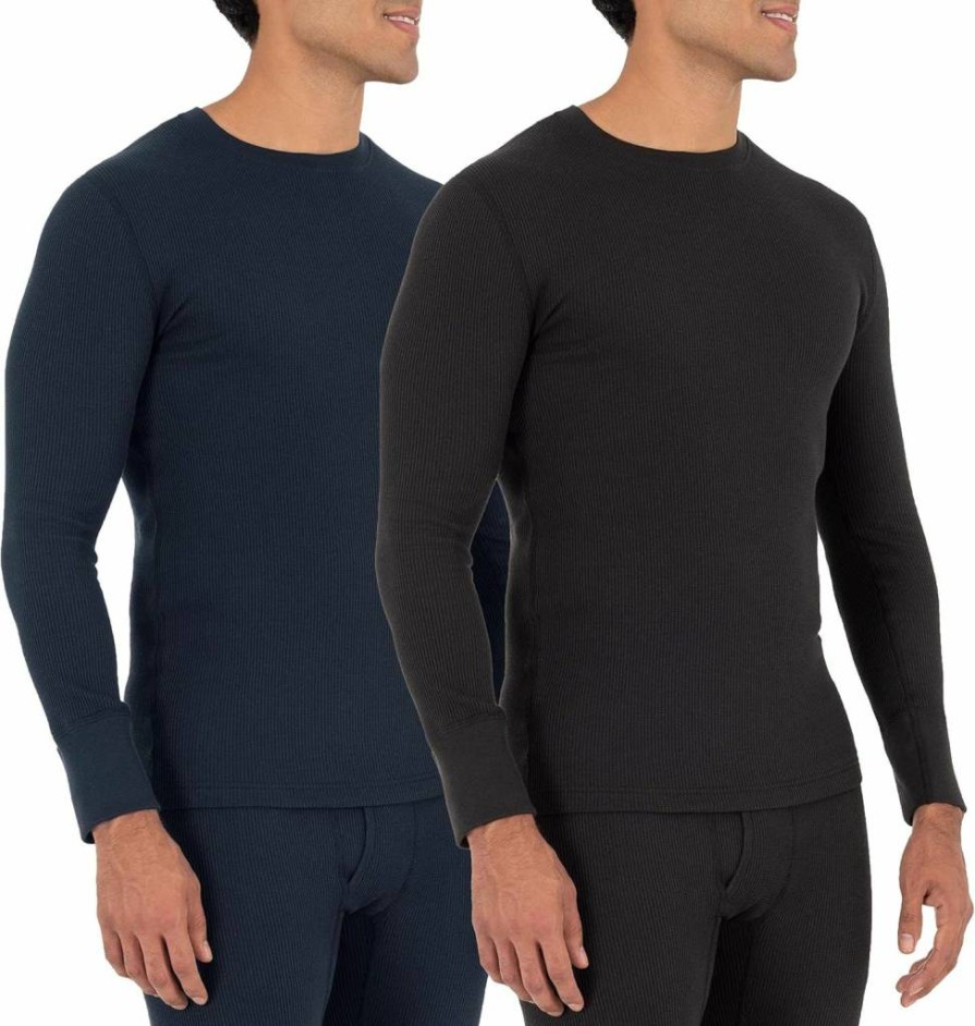 Fruit of the Loom Men's Recycled Thermal Waffle Crewneck Shirt - Eco-Friendly Warm Top (1-Pack, 2-Pack Options)
