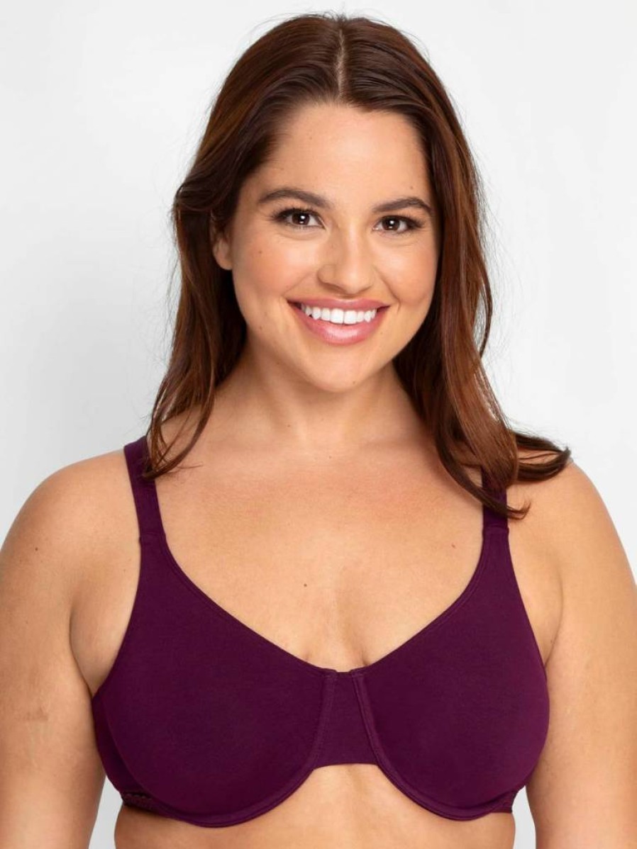Fruit of the Loom Women's Cotton Spandex Unlined Underwire Bra - Comfortable Natural Shape, Purple Velvet, Blushing, Black, 36B, Wireless Support