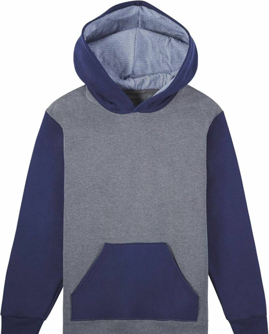 Fruit of the Loom Boys' Charcoal Heather Fleece Hoodie - Ghost Times Square Navy Stripe Pullover Sweatshirt, Small Size