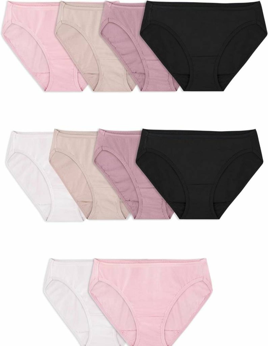 Fruit of the Loom Women's Cotton Bikini Underwear 10-Pack - Tag Free, Breathable, Soft Comfort Assorted Neutral Colors