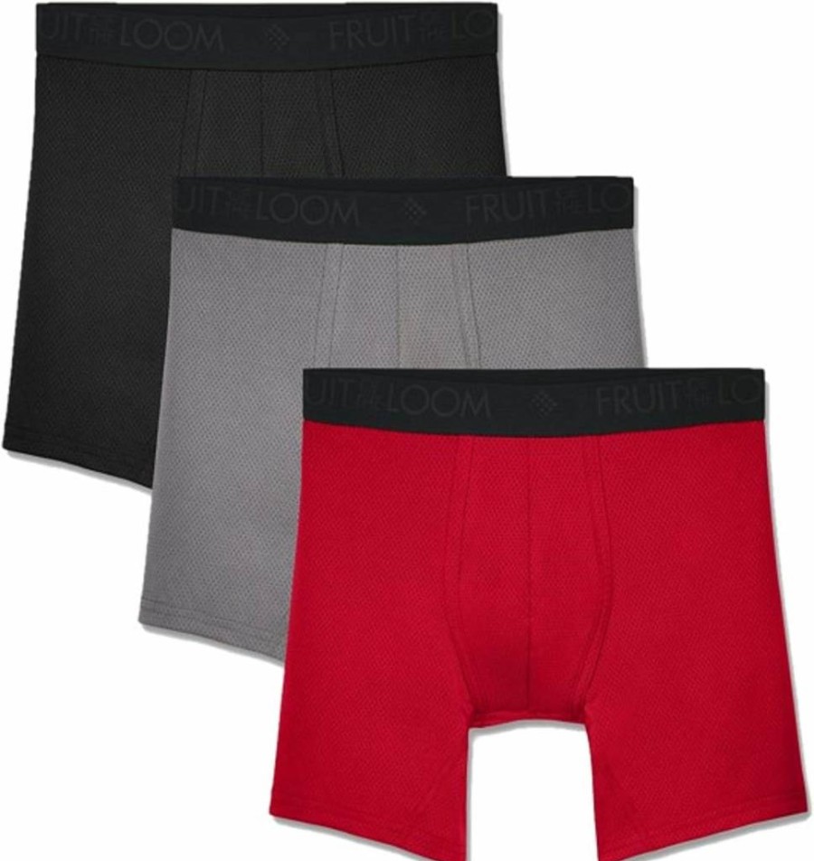 Fruit of the Loom Men's Breathable Boxer Briefs - Moisture Wicking Underwear Multipack, Assorted Colors (3-Pack)