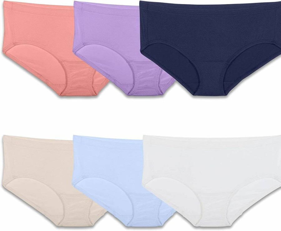 Fruit of the Loom Women's Breathable Hipster Panties - 6 Pack Micro Mesh Underwear for Regular & Plus Size