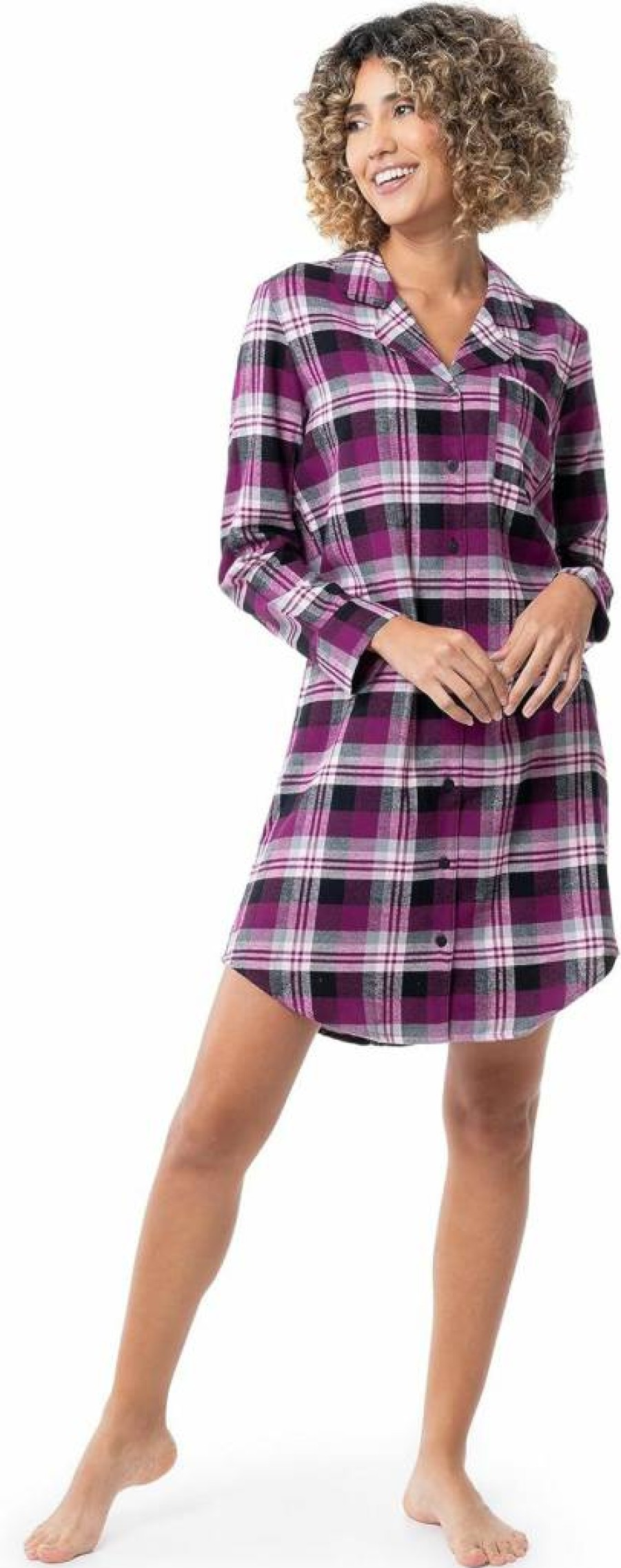 Fruit of the Loom Women's Cozy Flannel Sleep Shirt - Soft Long Sleeve Nightwear for Comfortable Lounge & Bedtime
