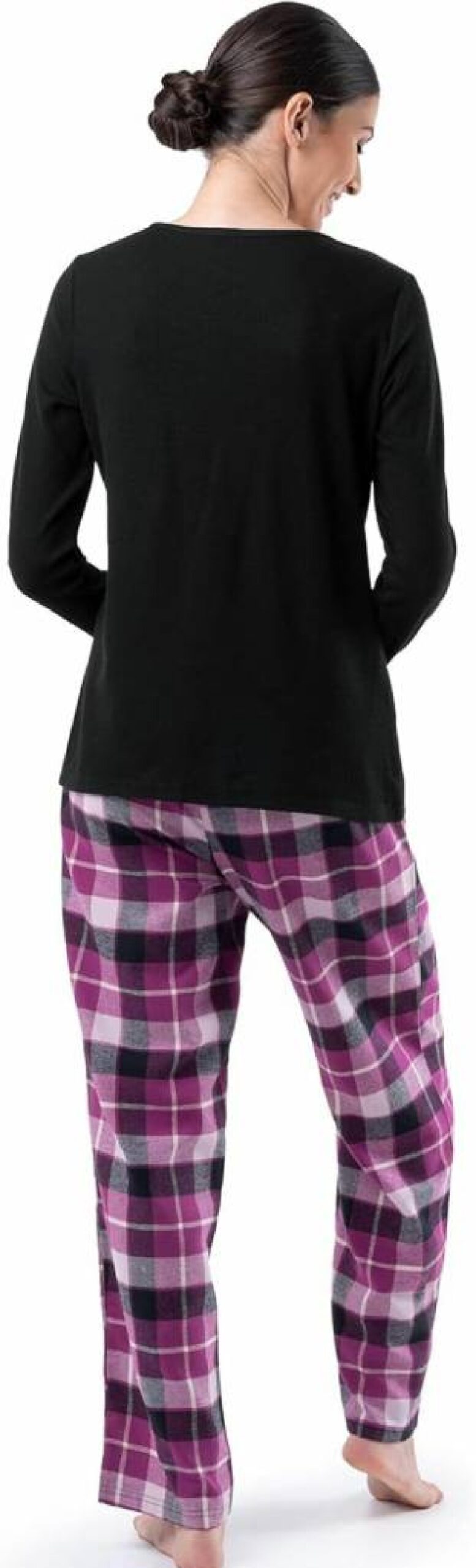 Fruit of the Loom Women's Soft Waffle-Knit V-Neck Sleep Shirt & Flannel Pajama Set