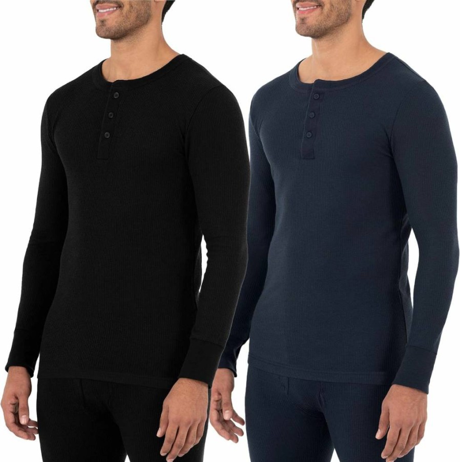 Fruit of the Loom Men's Recycled Thermal Henley Shirt - Eco-Friendly Waffle Knit Top