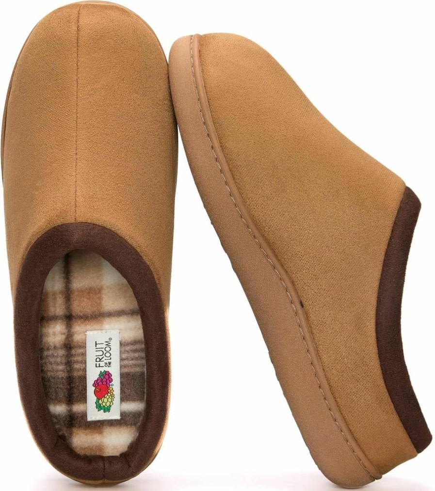Fruit of the Loom Men's Microsuede Slippers with Memory Foam Sole - Comfortable Indoor/Outdoor Clogs - Machine Washable