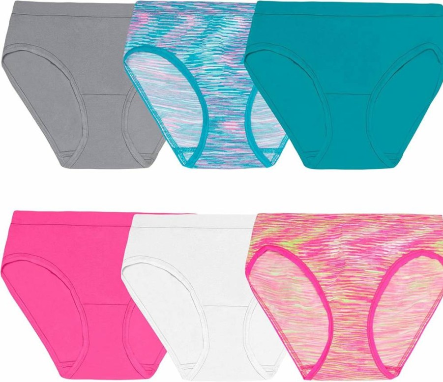 Fruit of the Loom Girls' Seamless Hipster Underwear 6-Pack - Soft Cotton Assorted Colors Multipack