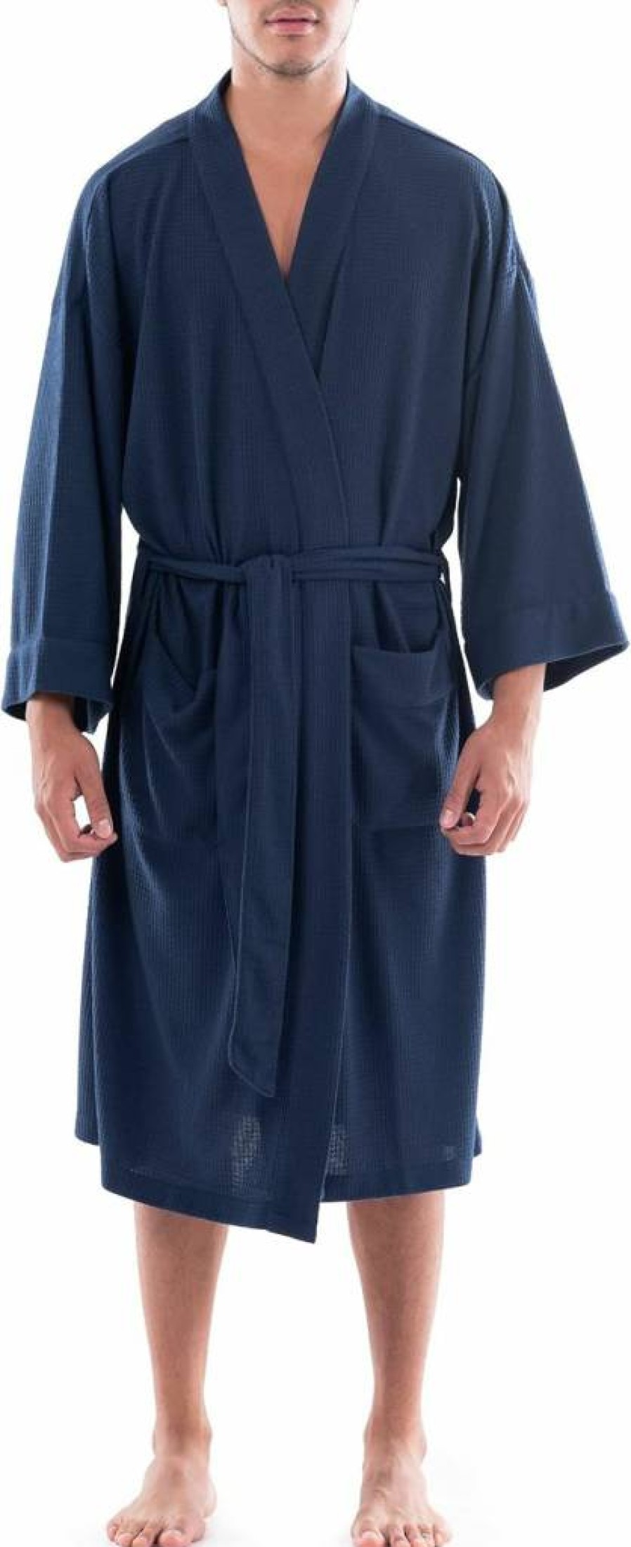 Fruit of the Loom Men's Waffle Kimono Robe - Soft Cotton Bathrobe for Lounge & Comfort