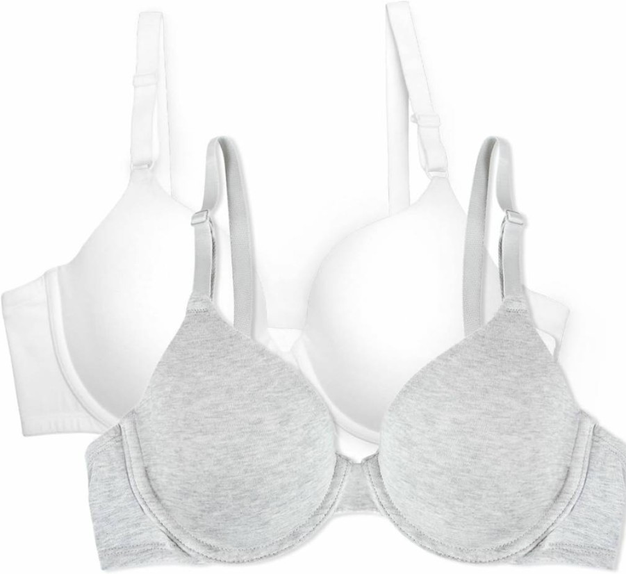 Fruit of the Loom Women's Ultra-Soft Smooth Cotton T-Shirt Bra Pack - Flexible, Seamless & Invisible Underwear for Comfort