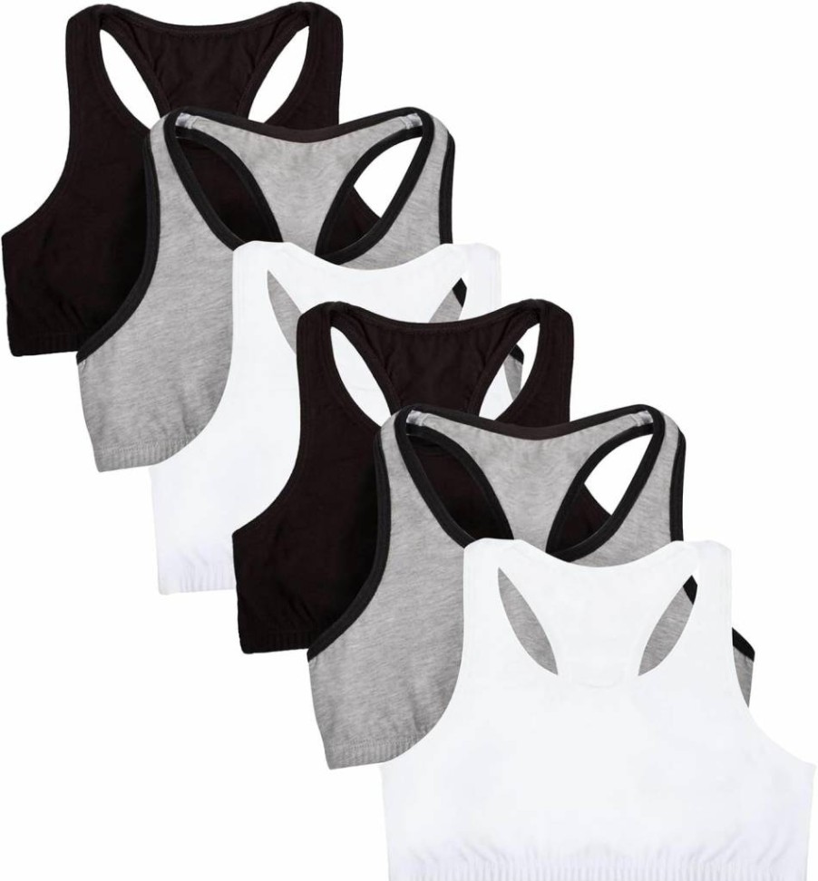 Fruit of the Loom Girls' 6-Pack Cotton Built-Up Stretch Sports Bras for Active Kids