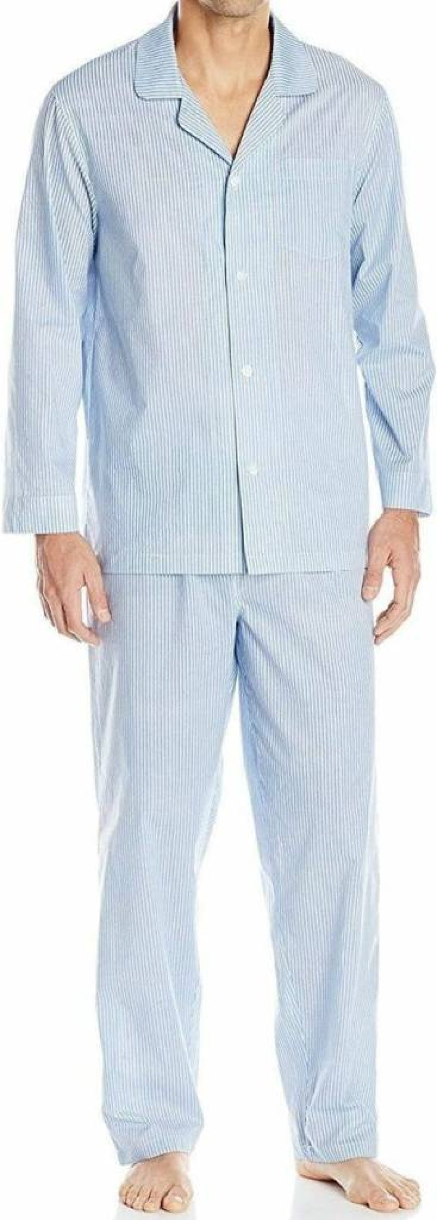 Fruit of the Loom Men's Comfortable Long Sleeve Pajama Set - Soft Broadcloth Sleepwear for Men
