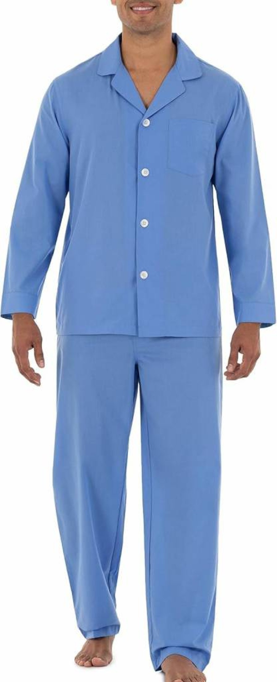 Fruit of the Loom Men's Comfortable Long Sleeve Pajama Set - Soft Broadcloth Sleepwear for Men