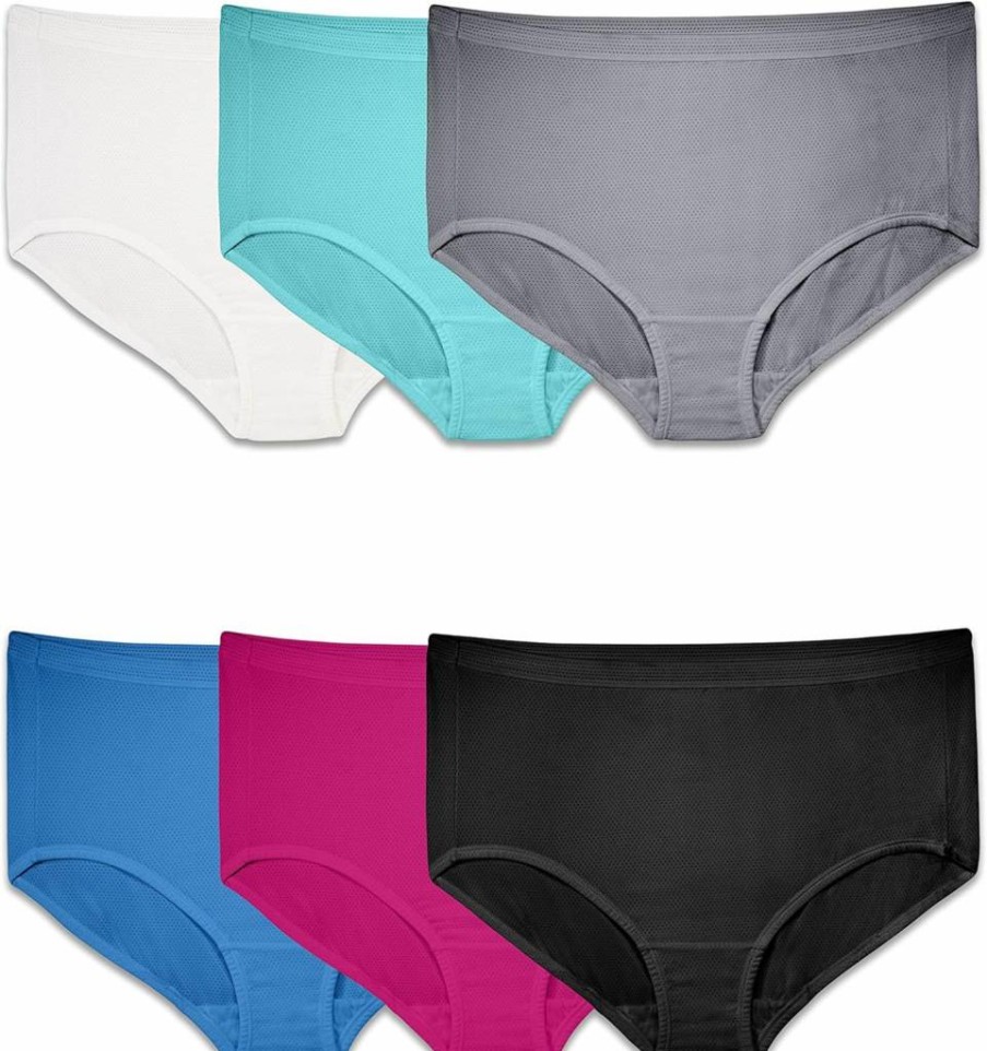 Fruit of the Loom Women's Plus Size Breathable Micro Mesh Briefs - Fit For Me Curvy Underwear, Assorted Colors, Pack of 9