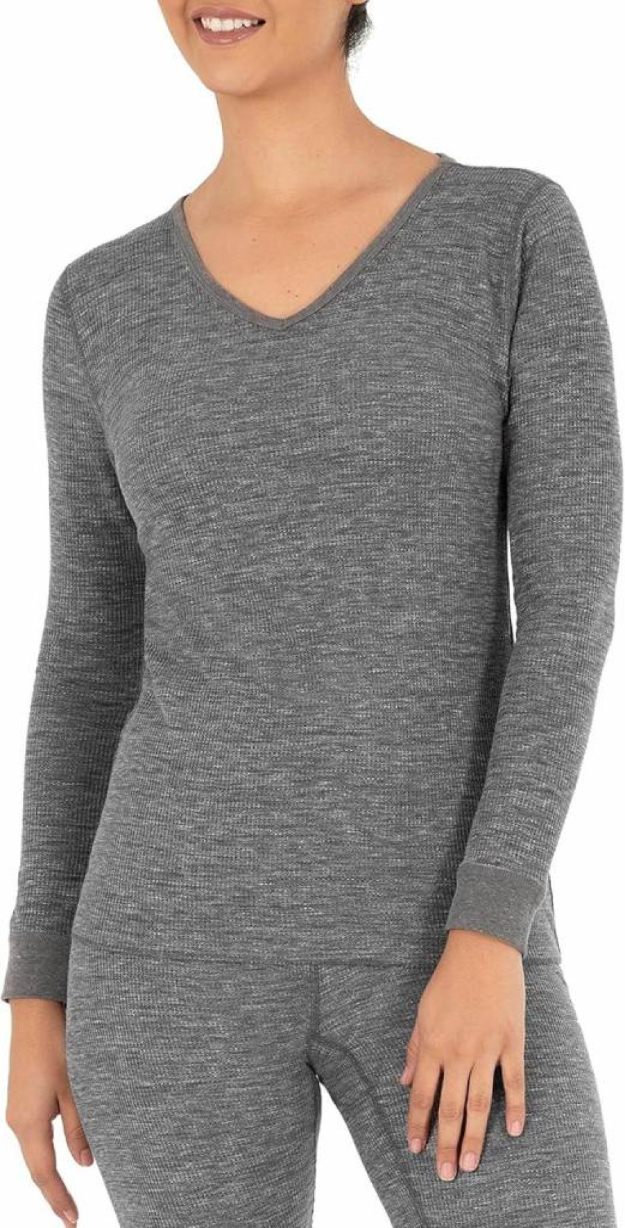 Fruit of the Loom Women's Micro Waffle Thermal V-Neck Long Sleeve Shirt - Soft Winter Warm Top