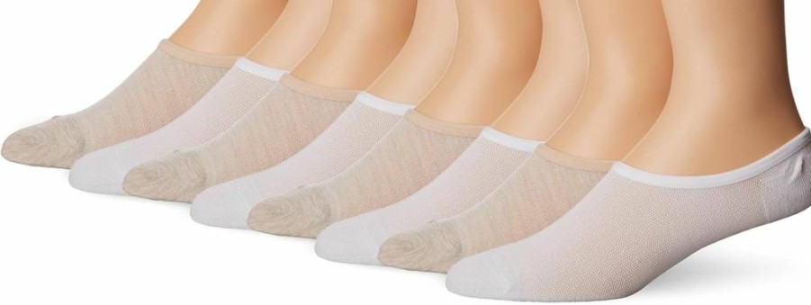 Fruit of the Loom Men's No Show Socks 4-Pack - Breathable Active Liner Socks for Shoe Size 6-12, White & Khaki