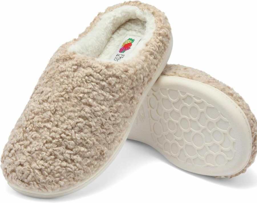 Fruit Of The Loom Women's Memory Foam Slippers - Indoor Outdoor Berber Loafers, Comfy House Shoes for Women