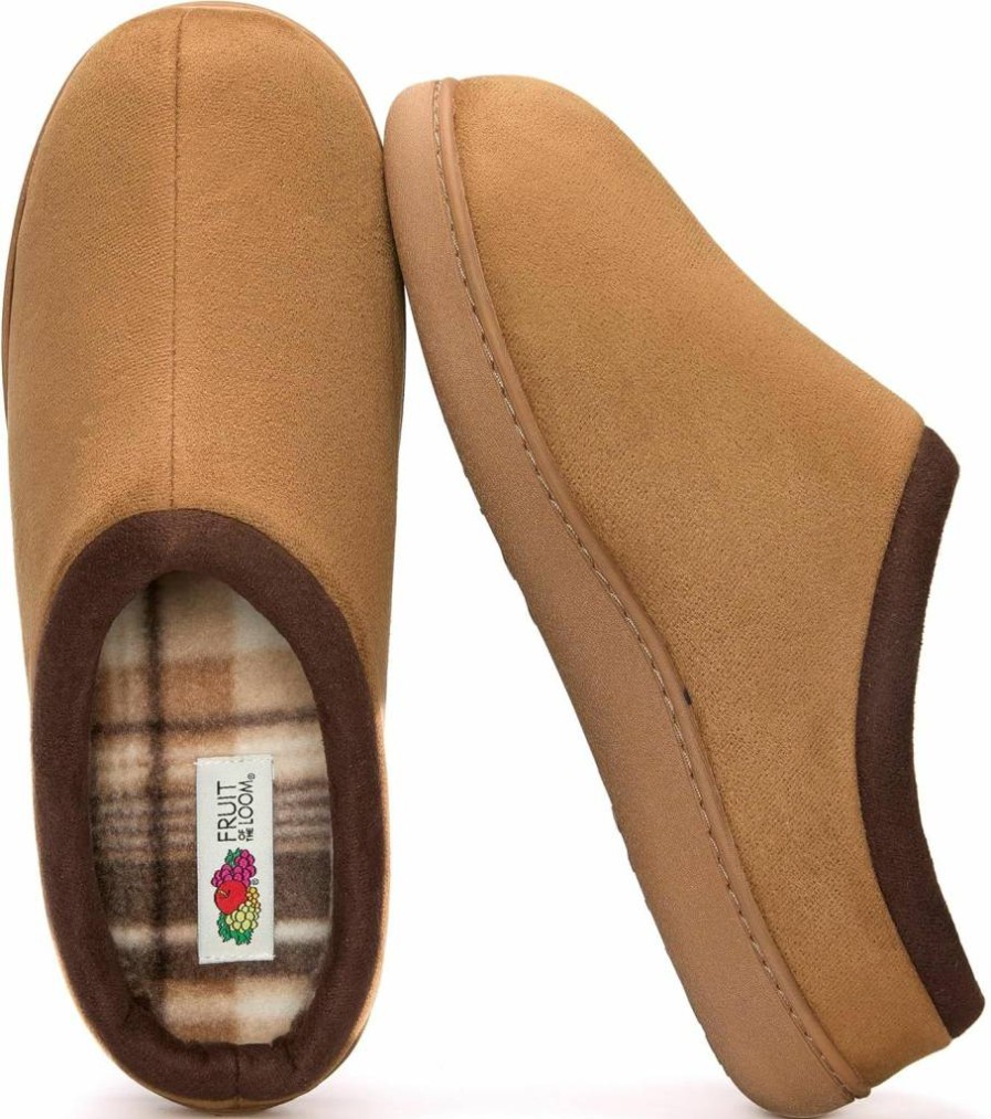 Fruit of the Loom Men's Microsuede Clog Slippers with Memory Foam - Indoor/Outdoor Comfort - Machine Washable