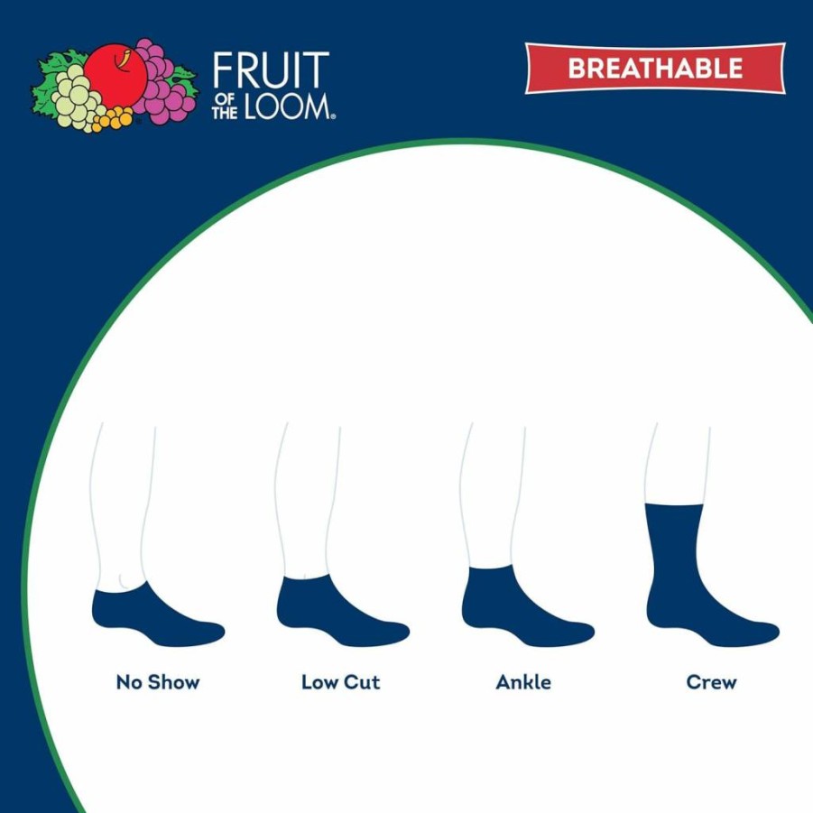 Fruit of the Loom Men's No Show Socks - Breathable Lightweight Performance Athletic Socks for Casual & Sports Wear